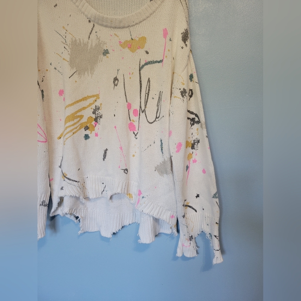 ZARA Knit Distressed Splatter Paint Oversized Sweater S - Picture 8 of 8